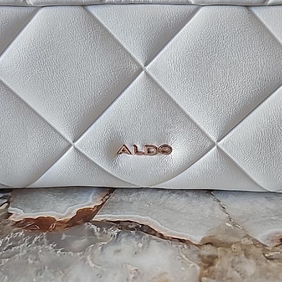 Aldo White Quilted Clutch with Gold Charms - Picture 4 of 8